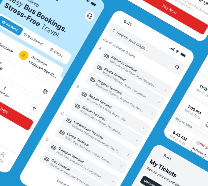 BusBay mobile app screens